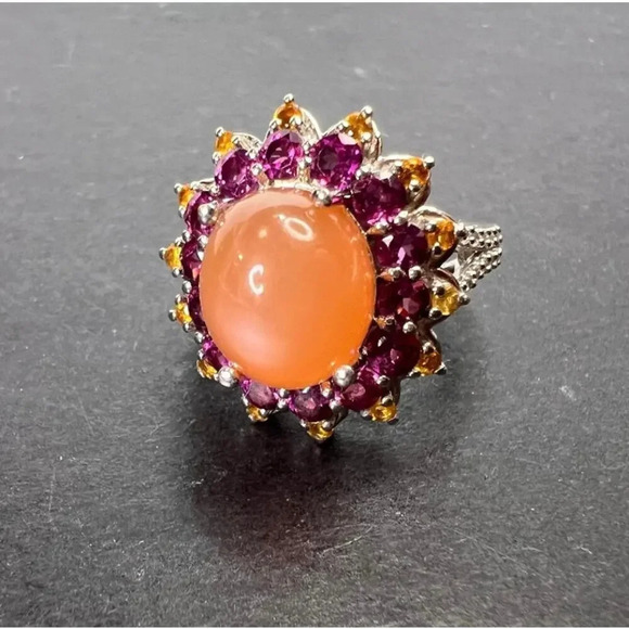 NEW Peach moonstone rhodolite garnet ring in sterling silver size 7 - Picture 4 of 16
